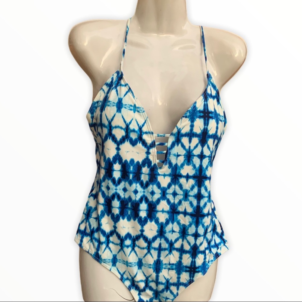 Cikada Blue and white tie dyed swimsuit NWT